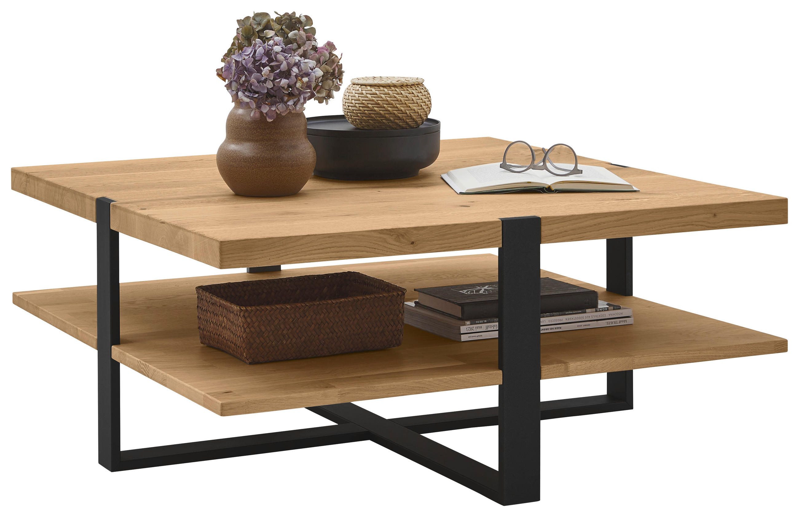COUCHTISCH in Holz, Metall 90/90/40 cm  - Eichefarben/Graphitfarben, Natur, Holz/Metall (90/90/40cm) - Valdera