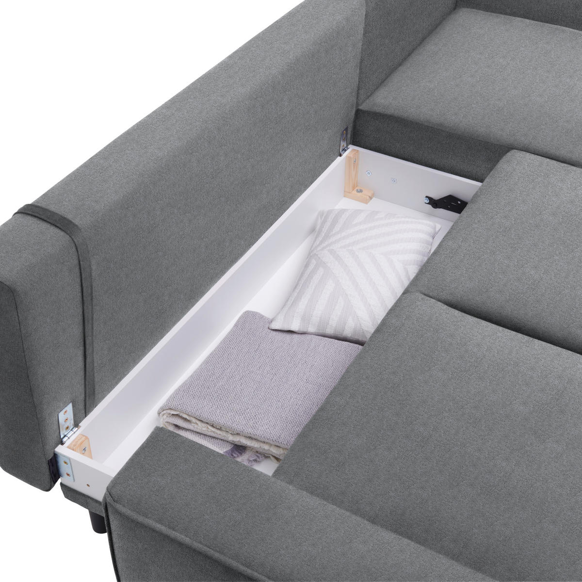 ECKSOFA in Velours Grau  - Schwarz/Grau, Basics, Holz/Textil (260/161cm) - Carryhome