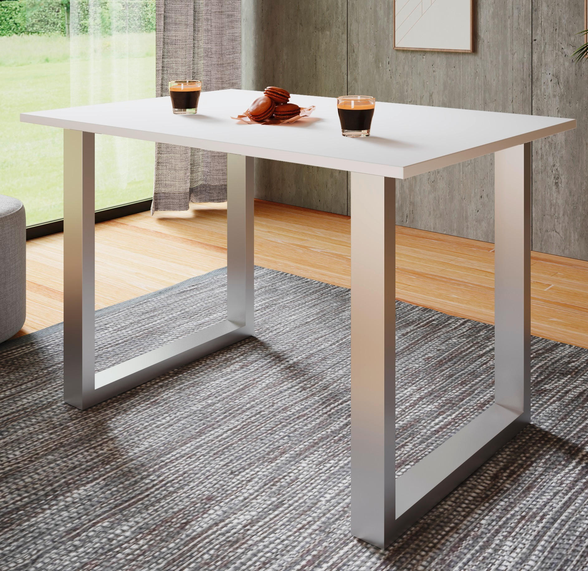 Thumbnail - Mid.you Schreibtisch, Silber, Weiß, Holzwerkstoff, rechteckig, Kufe, 50x76x140 cm, Arbeitszimmer, Schreibtische, Bürotis...