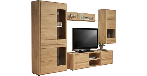 WOHNWAND Wildeiche massiv Eichefarben - Eichefarben, KONVENTIONELL, Glas/Holz (348/200/48cm) - Voleo