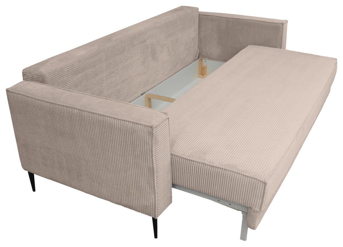 SCHLAFSOFA  mit Liegefunktion, Rücken echt, haustierfreundlicher Bezug Cord Taupe  - Taupe/Schwarz, KONVENTIONELL, Textil/Metall (222/93/98cm) - Carryhome