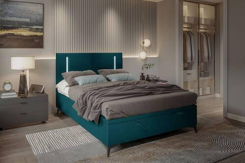 BOXBETT 140/200 cm  in Petrol  - Petrol/Schwarz, KONVENTIONELL, Textil/Metall (140/200cm) - Modante