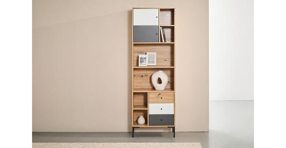 BEISTELLREGAL Grau, Weiß, Eichefarben  - Eichefarben/Schwarz, Design, Holzwerkstoff/Metall (60/180/30cm) - Carryhome