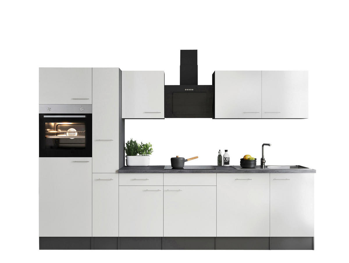 KÜCHENBLOCK 310 cm   in Grau, Weiß  - Silberfarben/Weiß, Design, Holzwerkstoff/Metall (310cm) - Respekta