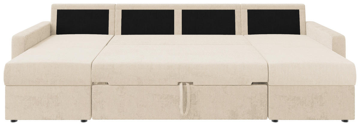 WOHNLANDSCHAFT Elfenbein Cord  - Elfenbein/Schwarz, KONVENTIONELL, Kunststoff/Textil (152/290/152cm) - Ti'me