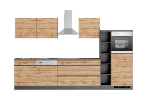 KÜCHENBLOCK 330 cm   in Graphitfarben, Eiche Wotan  - Eiche Wotan/Graphitfarben, Design, Holzwerkstoff (330cm) - Held