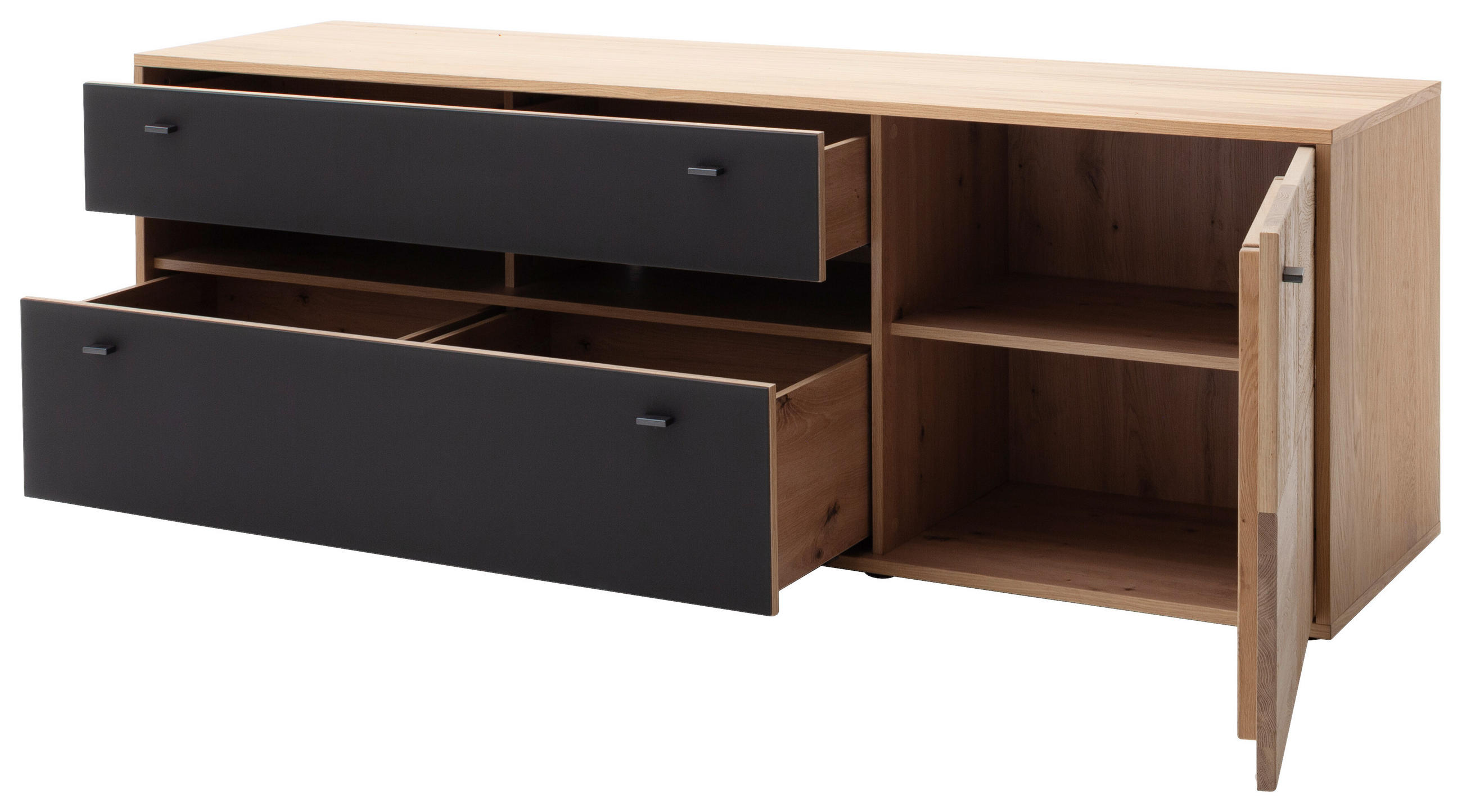 LOWBOARD  in 184/63/50 cm  - Eiche Bianco/Anthrazit, Design, Glas/Holz (184/63/50cm) - MID.YOU