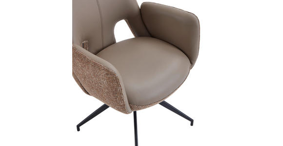 ARMLEHNSTUHL  Sitzfläche 360° drehbar, automatische Rückholfunktion Leinenoptik Echtleder  - Schwarz/Braun, Design, Leder/Textil (60/85/62cm) - Dieter Knoll