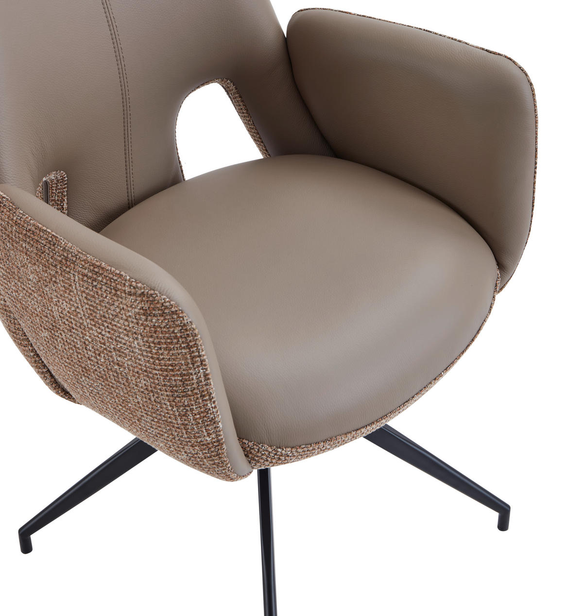ARMLEHNSTUHL  Sitzfläche 360° drehbar, automatische Rückholfunktion Leinenoptik Echtleder  - Schwarz/Braun, Design, Leder/Textil (60/85/62cm) - Dieter Knoll