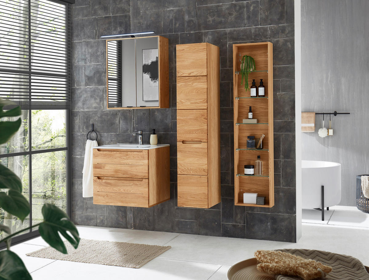 BADEZIMMERREGAL 35/150/12 cm  - Eichefarben, Konventionell, Glas/Holz (35/150/12cm) - Linea Natura