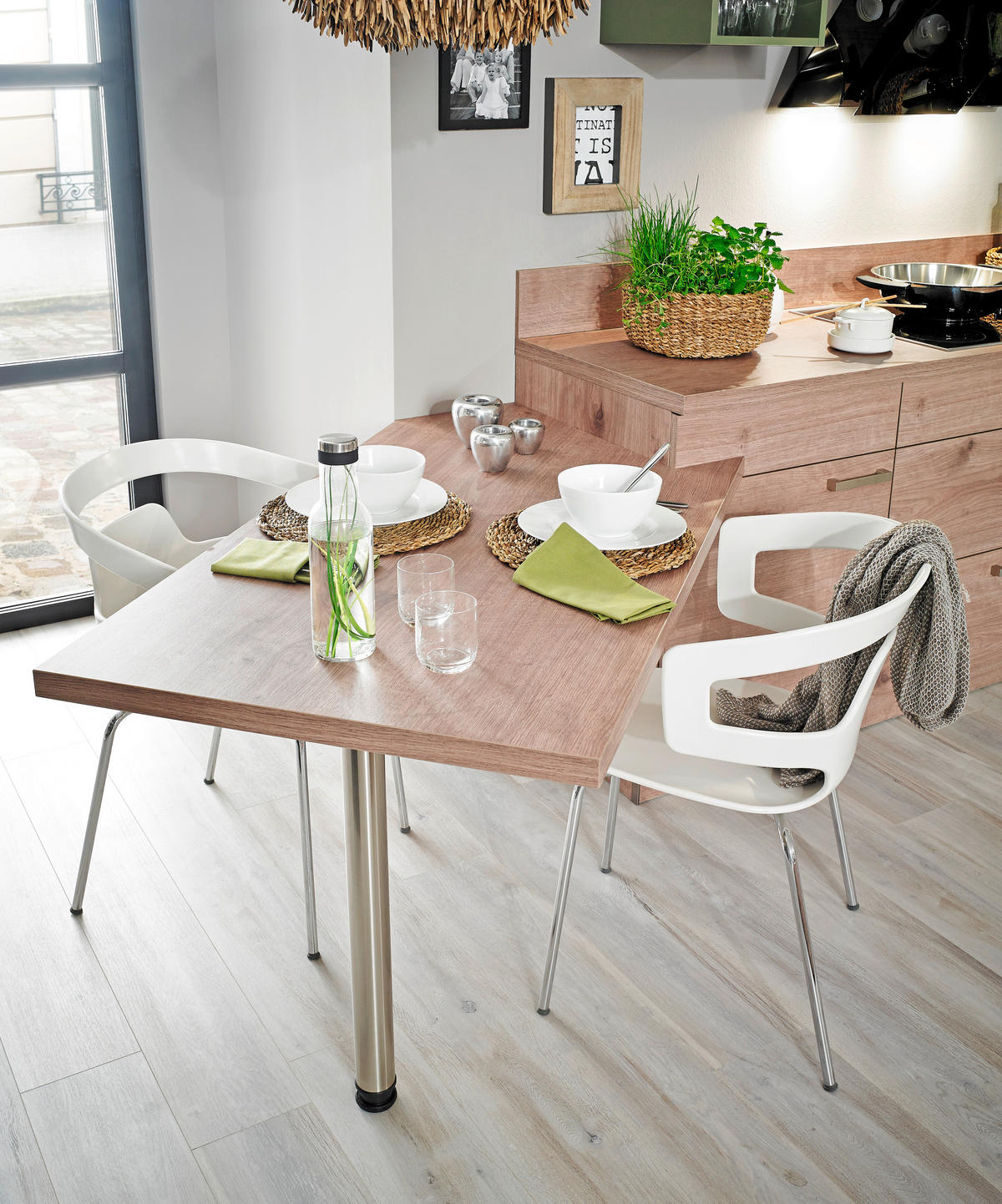 EINBAUKÜCHE   - Eichefarben/Olivgrün, Design, Holzwerkstoff - Dieter Knoll