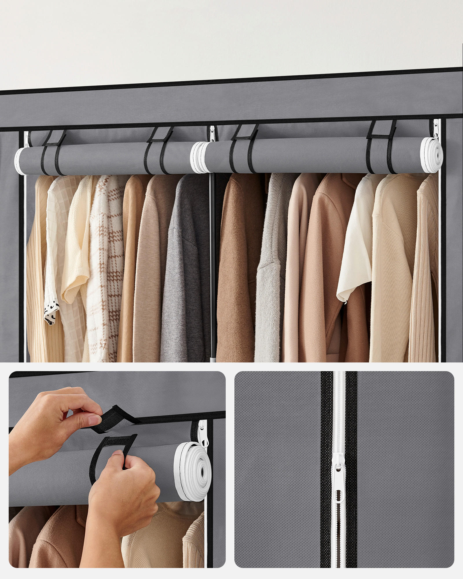 STOFFSCHRANK Dunkelgrau  - Dunkelgrau, Basics, Textil/Metall (127/176/45cm)