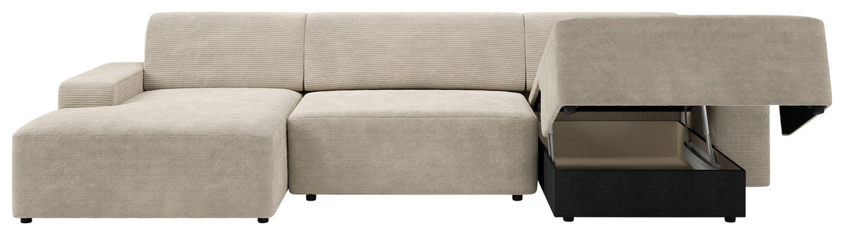 WOHNLANDSCHAFT in Cord Creme  - Creme/Schwarz, Modern, Kunststoff/Textil (162/329/162cm) - Trendmanufaktur
