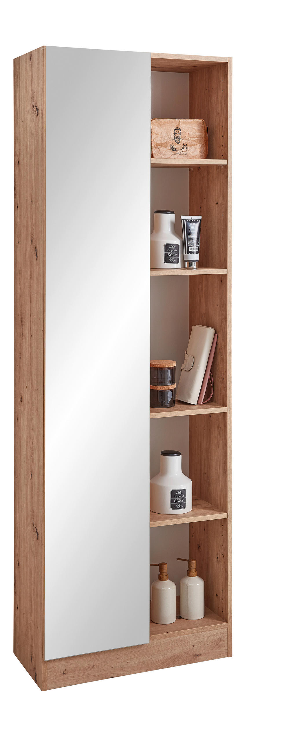 HOCHSCHRANK 60/195,5/33 cm  - Eiche Artisan, KONVENTIONELL, Glas/Holzwerkstoff (60/195,5/33cm) - Xora