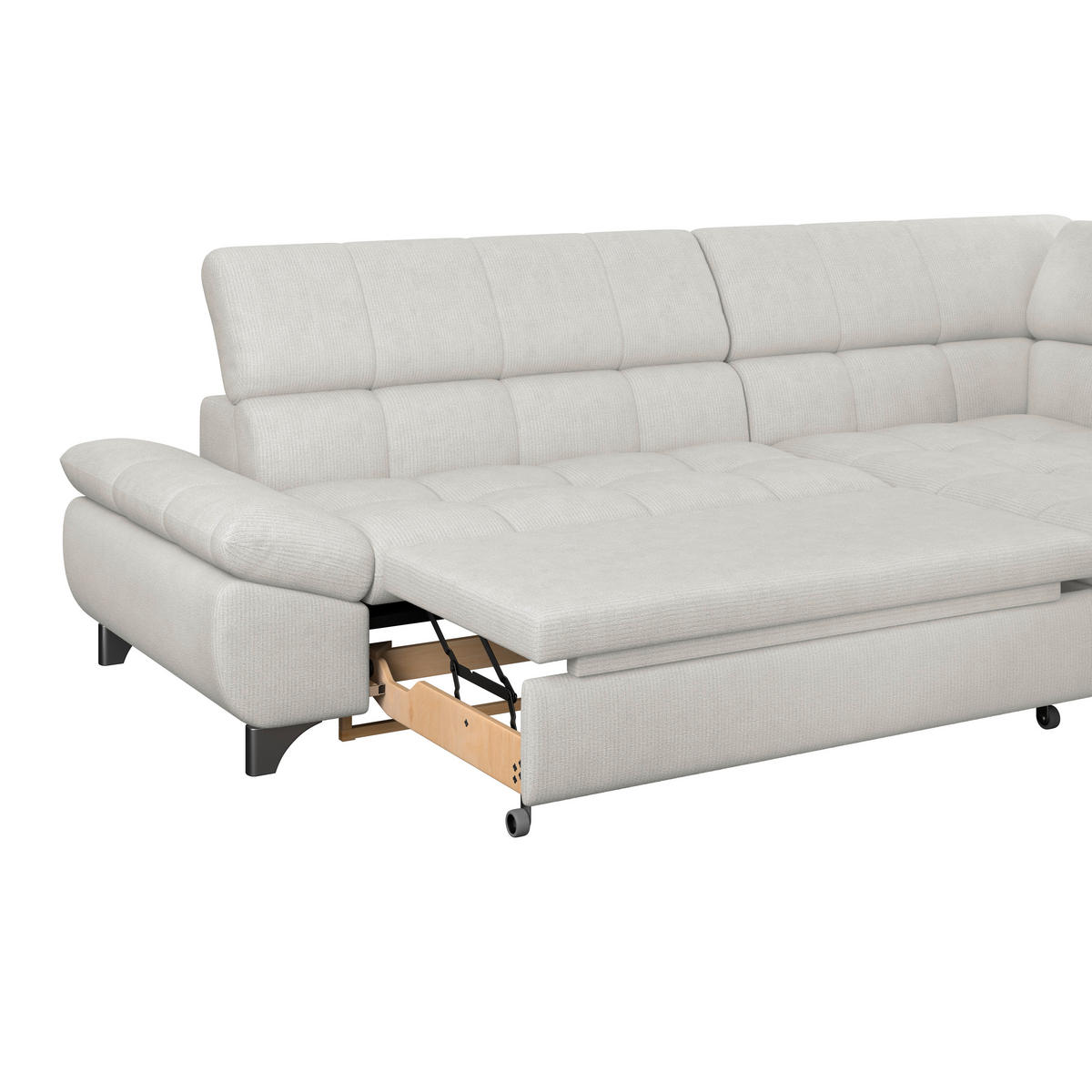 ECKSOFA Creme Chenille  - Chromfarben/Creme, KONVENTIONELL, Textil/Metall (312/234cm) - Livetastic