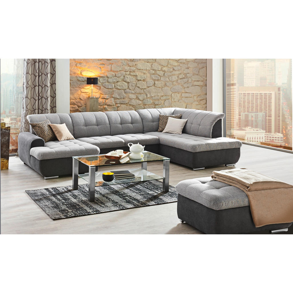 Thumbnail - Cantus Wohnlandschaft, Grau, Textil, Uni, 5-Sitzer, U-Form, Ottomane rechts, 342x208 cm, Made in EU, seitenverkehrt erhä...