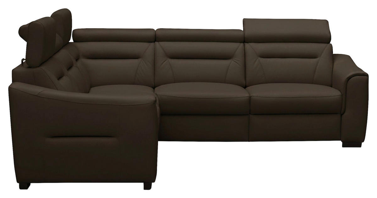 ECKSOFA Dunkelbraun Echtleder Lederlook Schlaffunktion, Rücken echt, Relaxfunktion, Kopfteilverstellung  - Wengefarben/Dunkelbraun, Design, Leder/Holz (260/260cm) - Celina Home