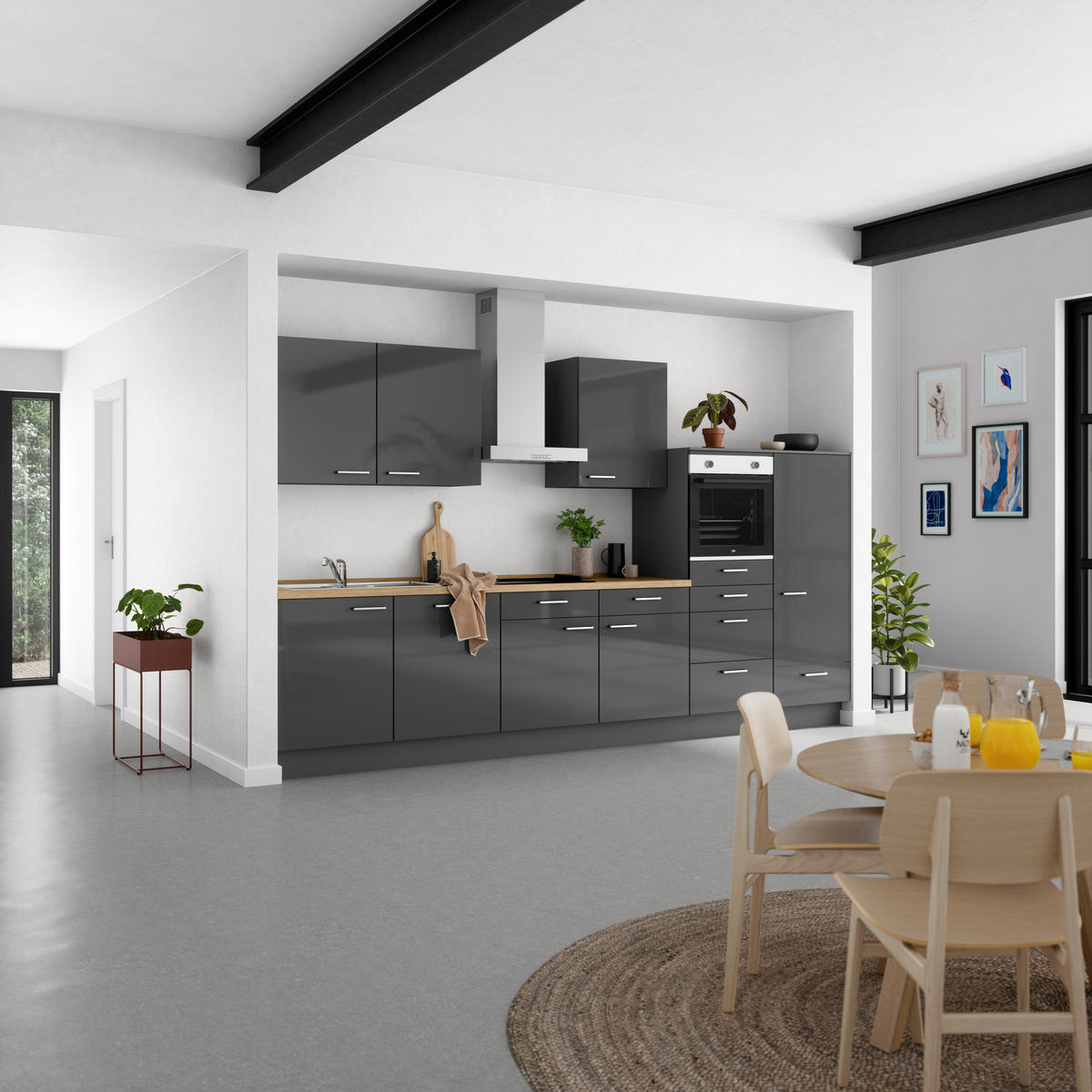 KÜCHENLEERBLOCK 360 cm   in Eichefarben, Schieferfarben  - Schieferfarben/Edelstahlfarben, MODERN, Holzwerkstoff/Metall (360cm) - Nobilia