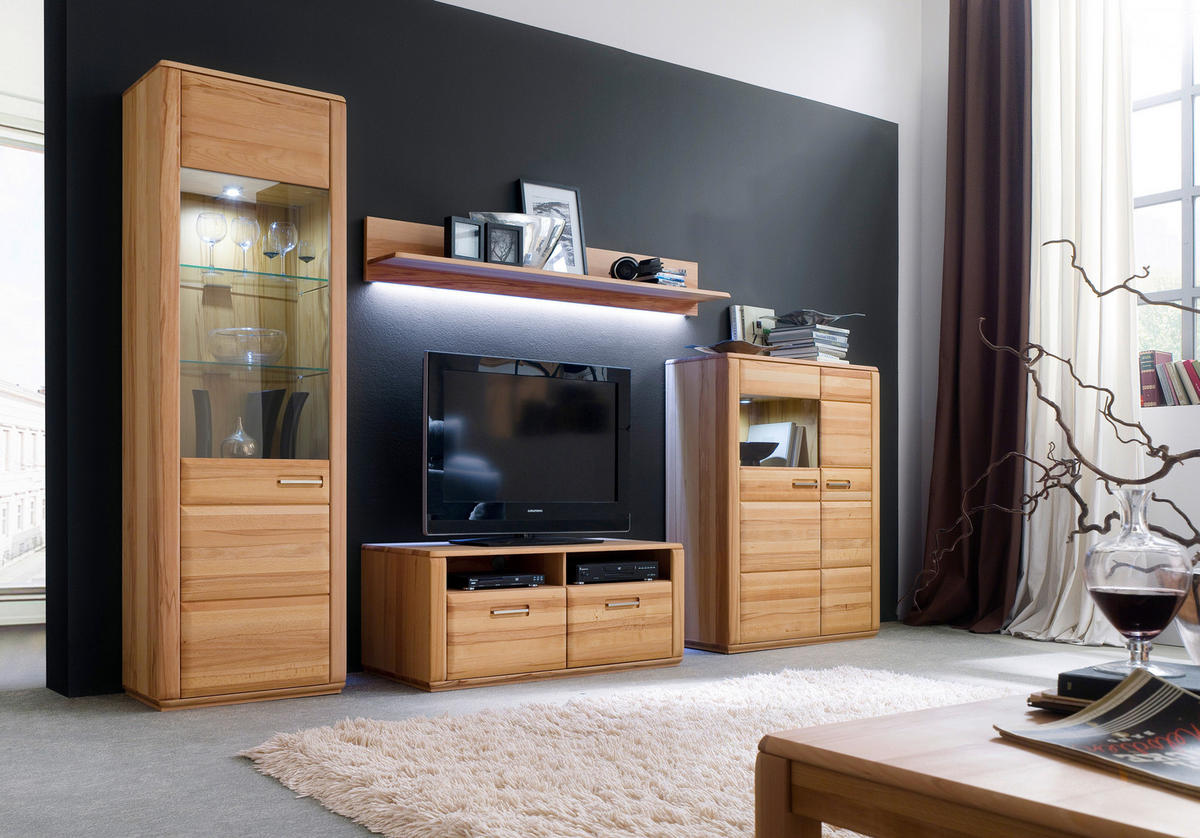 WOHNWAND  in Kernbuche  319/209/51 cm  - Silberfarben/Buchefarben, Design, Glas/Holz (319/209/51cm) - Livetastic