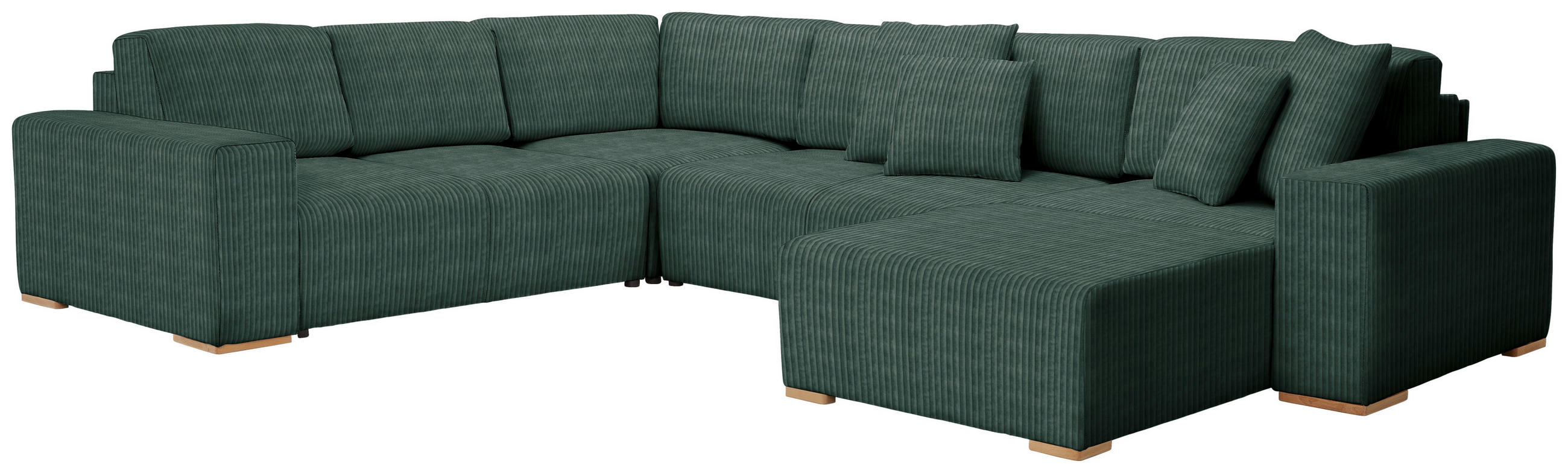 WOHNLANDSCHAFT Grün Cord  - Buchefarben/Schwarz, KONVENTIONELL, Holz/Kunststoff (283/371/208cm) - Livetastic