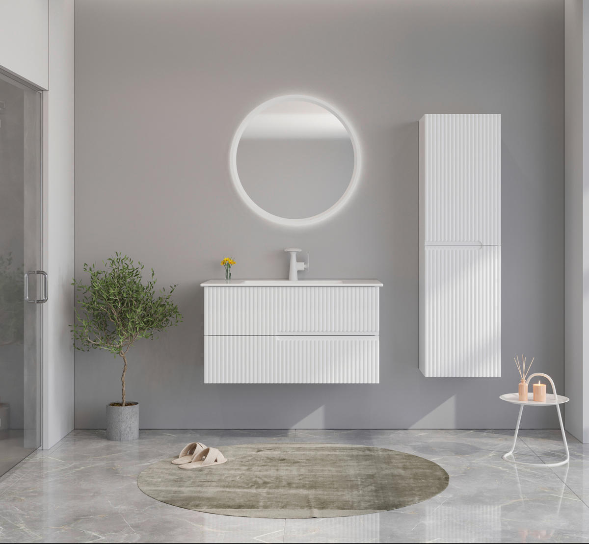 BADEZIMMER 3-teilig  in  - Weiß Hochglanz/Weiß, MODERN, Keramik/Holzwerkstoff (91/126/51cm) - MID.YOU