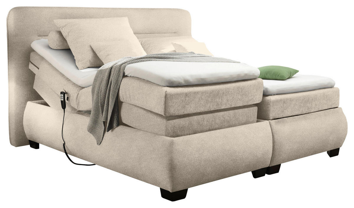 KONTINENTALSÄNG 160/200 cm  i sandfärgad  - sandfärgad/svart, Klassisk, textil/plast (160/200cm) - MID.YOU