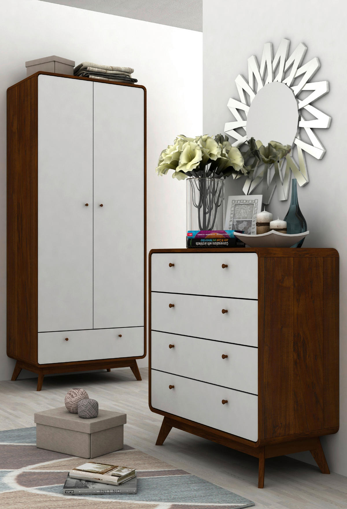 KOMMODE Cassie  in 80/88/39 cm  - Walnussfarben/Weiß, Design, Holzwerkstoff (80/88/39cm) - MID.YOU