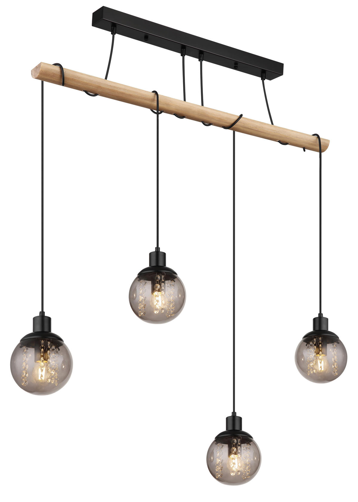 HÄNGELEUCHTE 95/15/165 cm    - Klar/Schwarz, Natur, Glas/Holz (95/15/165cm) - Globo