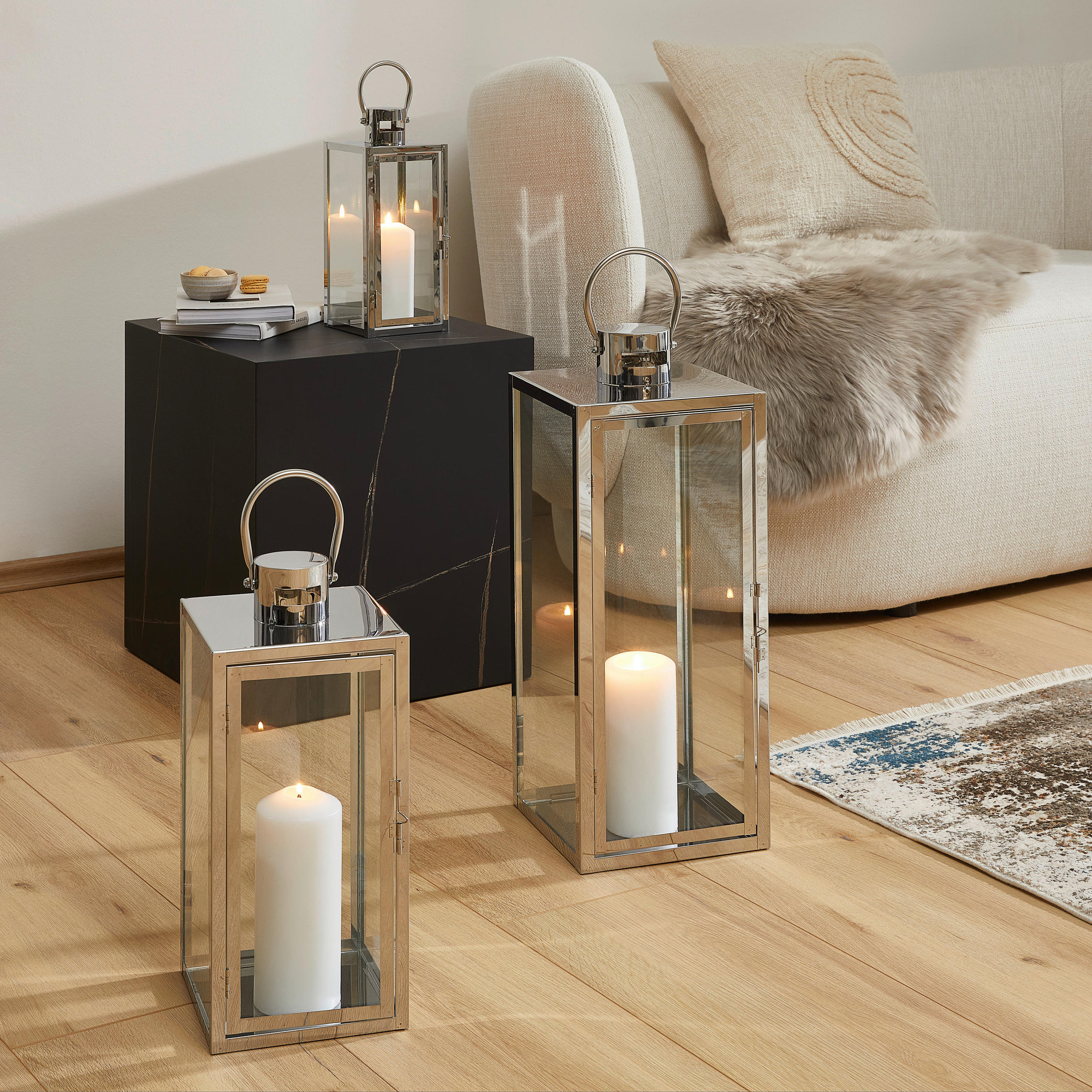 LATERNE - Chromfarben/Silberfarben, LIFESTYLE, Glas/Metall (17/40/17cm) - Ambia Home