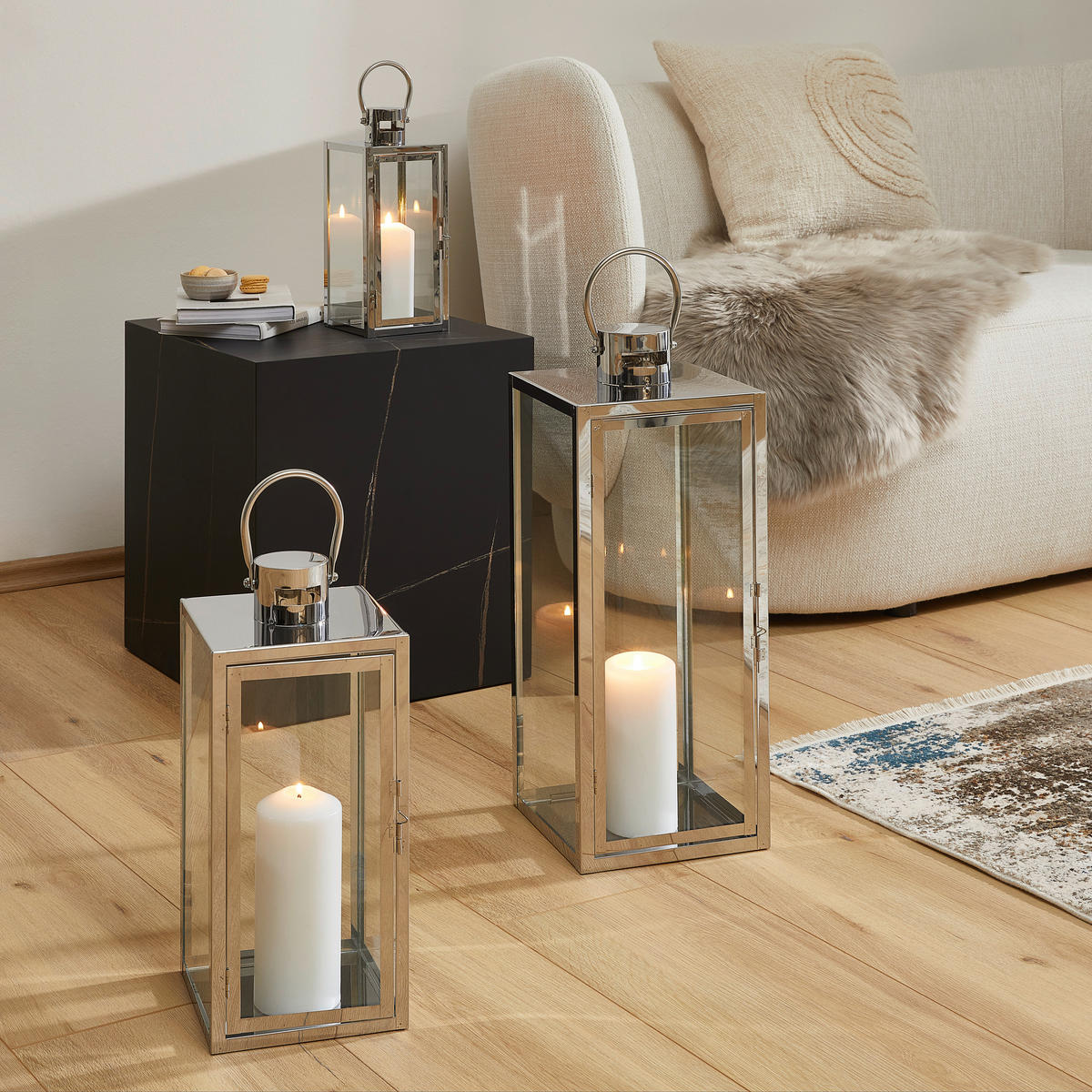 LATERNE - Chromfarben/Silberfarben, LIFESTYLE, Glas/Metall (12/30/12cm) - Ambia Home