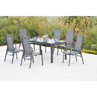 GARTENTISCHGRUPPE beschichtet Aluminium  - Graphitfarben/Grau, KONVENTIONELL, Glas/Textil - Gardenson