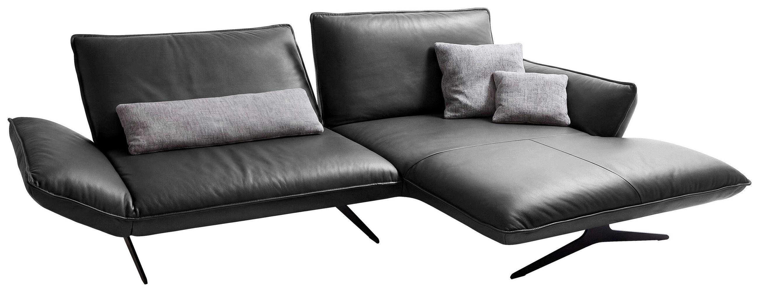 ECKSOFA  in Echtleder Dunkelgrau Rücken echt, Armteilverstellung, Relaxfunktion  275/167 cm  - Dunkelgrau/Schwarz, Design, Leder/Metall (275/167cm) - Koinor