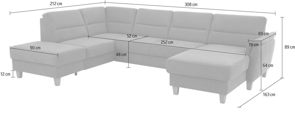 WOHNLANDSCHAFT in Mikrofaser Grau  - Eichefarben/Grau, Konventionell, Holz/Textil (212/308/163cm) - Sit & More