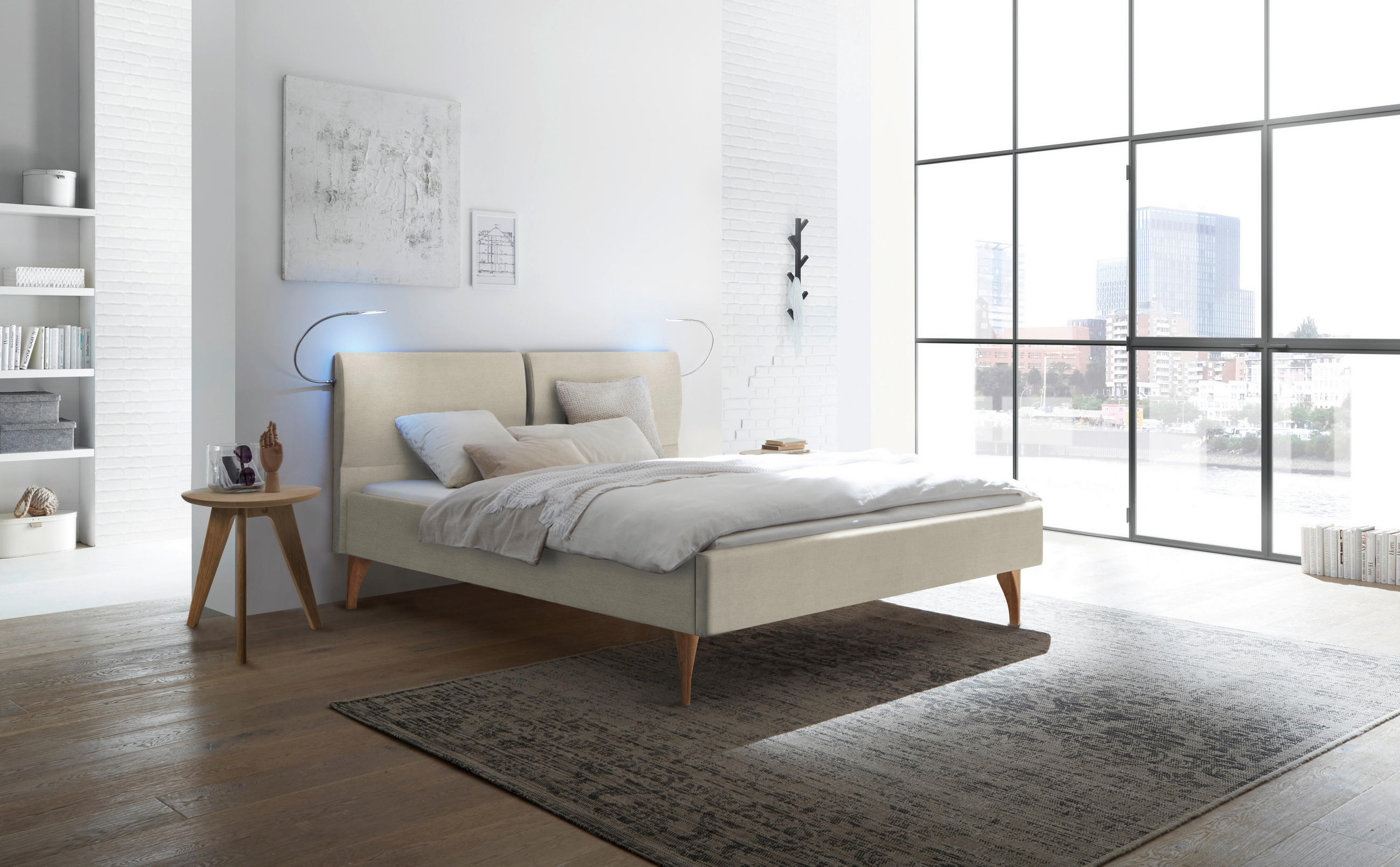 POLSTERBETT gepolstertes Kopfteil 180/200 cm  in Eichefarben, Beige  - Eichefarben/Beige, Design, Holz/Textil (180/200cm) - Hasena