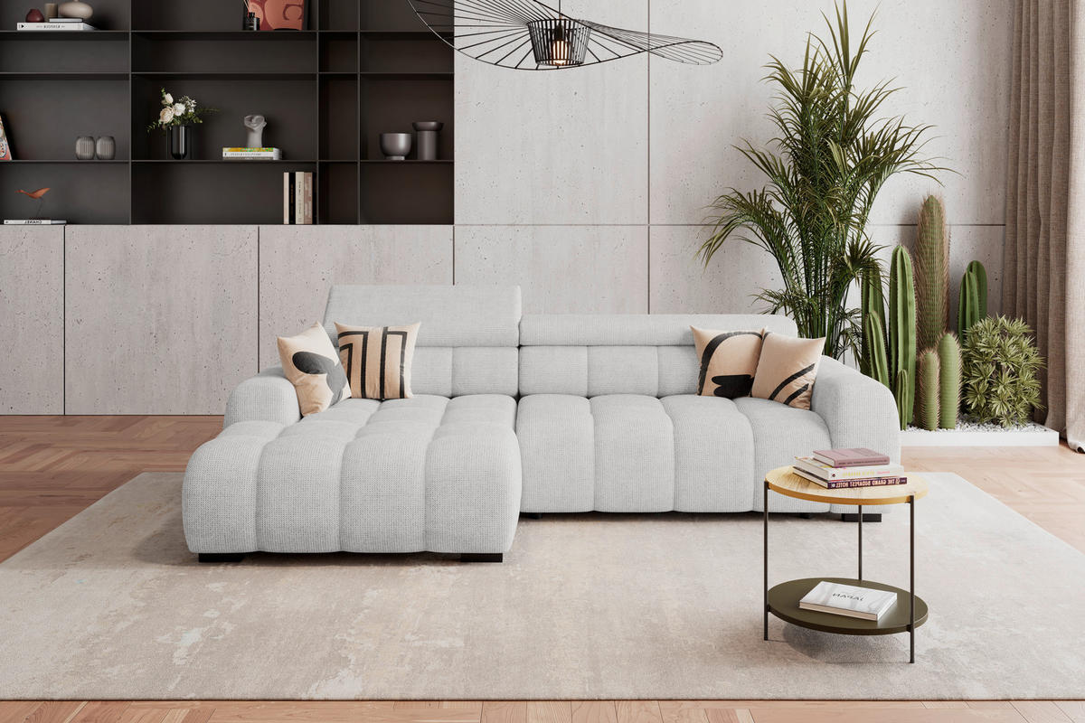 ECKSOFA Greige Webstoff  - Greige/Schwarz, Trend, Kunststoff/Textil (168/285cm) - Livetastic