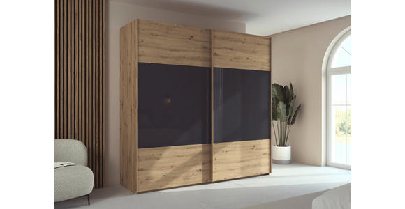 SCHWEBETÜRENSCHRANK 226/223/68 cm 2-türig Schwarz, Eiche Artisan  - Eichefarben/Schwarz, Design, Glas/Holzwerkstoff (226/223/68cm) - Xora