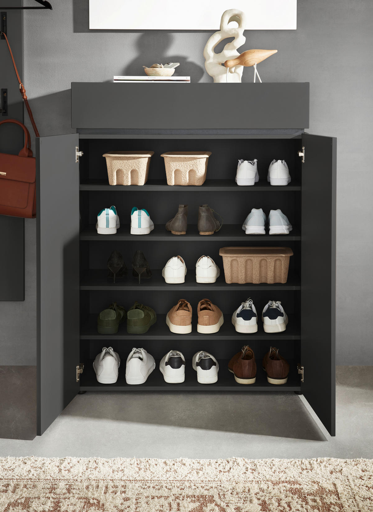 GARDEROBE 5-teilig  in 300/199/40 cm  - Graphitfarben, Design, Holzwerkstoff (300/199/40cm) - Voleo