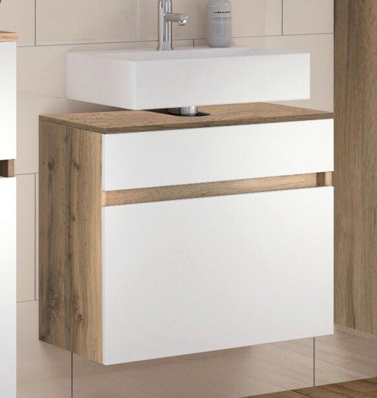 WASCHBECKENUNTERSCHRANK 60/55/35 cm  - Eiche Wotan/Silberfarben, Design, Holzwerkstoff/Kunststoff (60/55/35cm) - Held