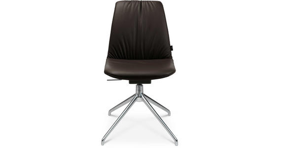 STUHL in Aluminium Echtleder pigmentiert Metall, Leder - Dunkelbraun/Alufarben, Design, Leder/Metall (46/81,5-84,5/55cm) - Johann Jakob