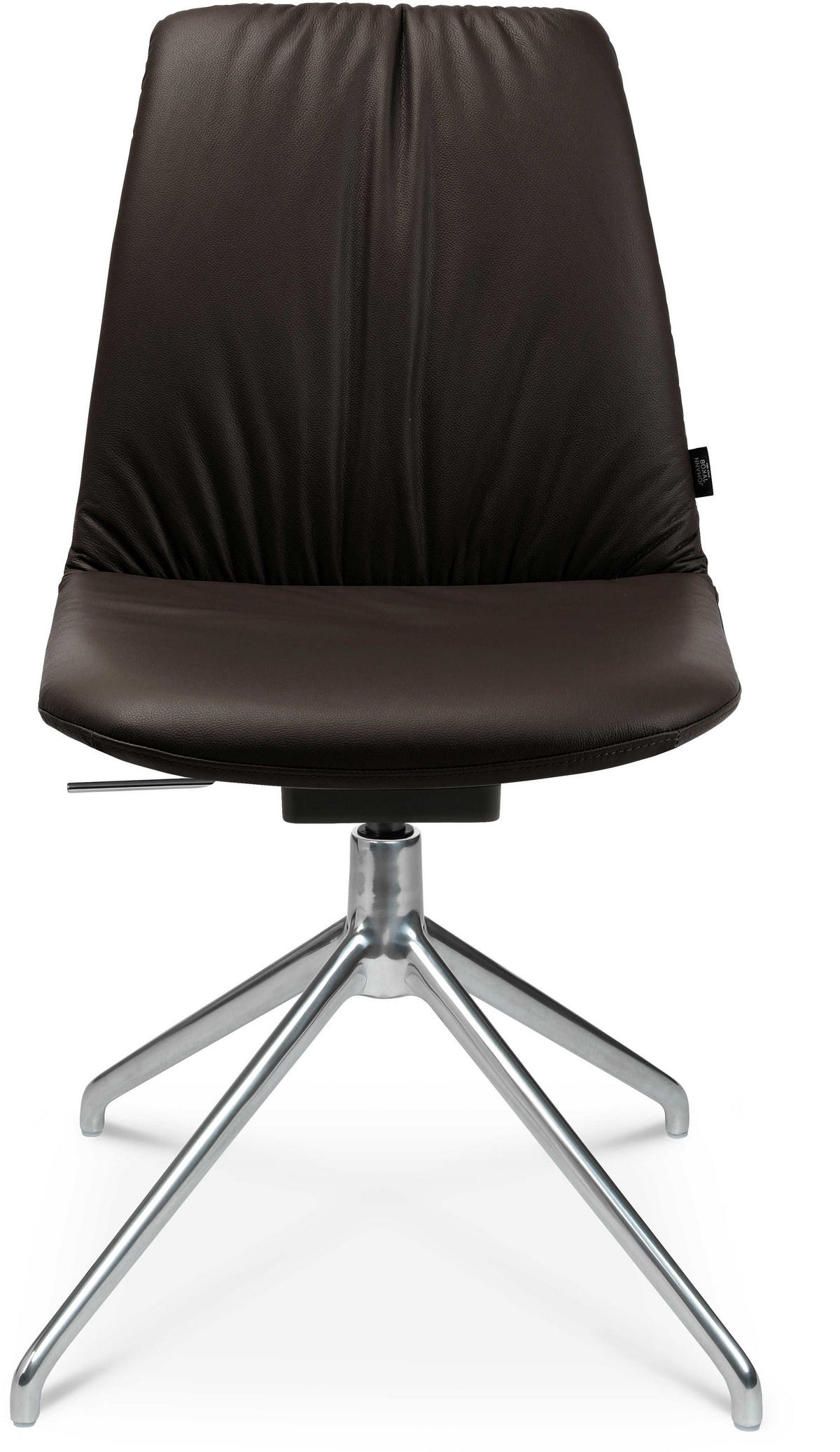 STUHL  in Aluminium Echtleder pigmentiert  - Dunkelbraun/Alufarben, Design, Leder/Metall (46/81,5-84,5/55cm) - Johann Jakob