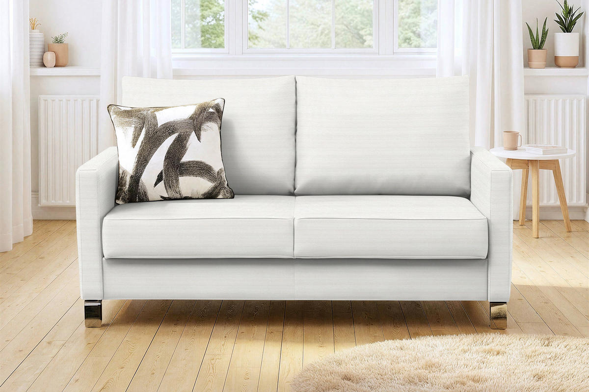 SCHLAFSOFA Feincord Naturfarben  - Chromfarben/Naturfarben, Design, Textil/Metall (140/90/95cm) - Bali