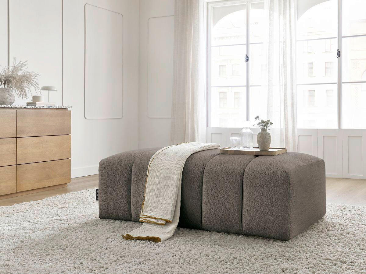 HOCKER ANNECY Bouclé Taupe  - Taupe/Schwarz, MODERN, Kunststoff/Textil (140/45/70cm)