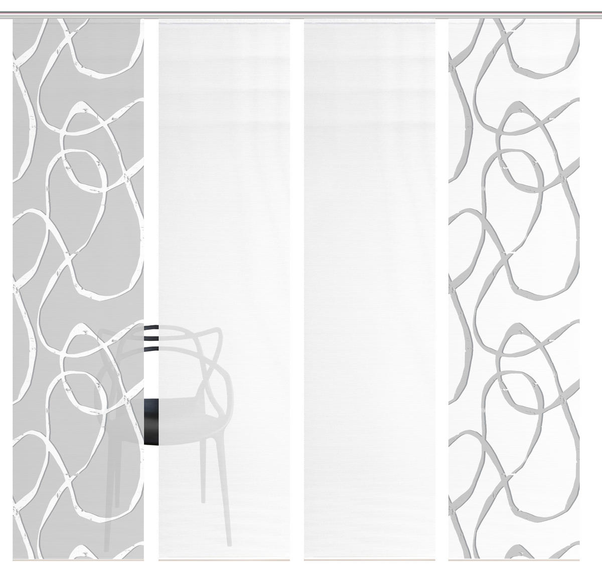 FLÄCHENVORHANG  4 Stück  blickdicht  60/260 cm   - Grau Hochglanz/Weiß, KONVENTIONELL, Textil (60/260cm)