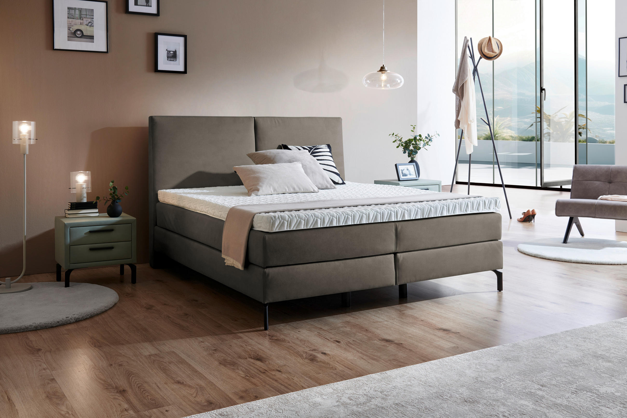 BOXSPRINGBETT 180/200 cm  in Taupe  - Taupe/Schwarz, Konventionell, Textil/Metall (180/200cm) - Dieter Knoll