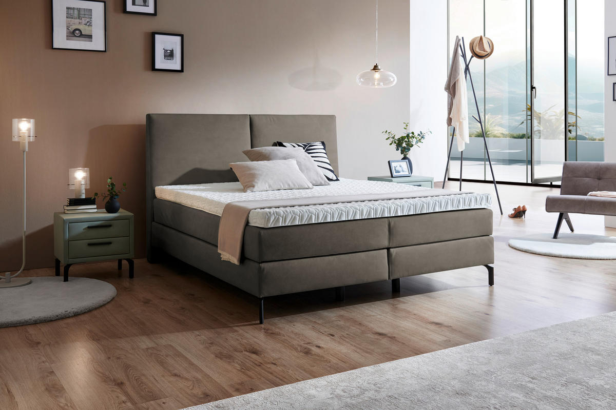 BOXSPRINGBETT 180/200 cm  in Taupe  - Taupe/Schwarz, Konventionell, Textil/Metall (180/200cm) - Dieter Knoll