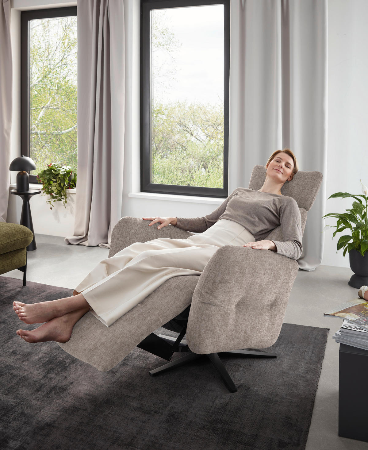 RELAXSESSEL in Textil Hellbraun  - Hellbraun/Schwarz, Design, Textil/Metall (78/113/90cm) - Dieter Knoll