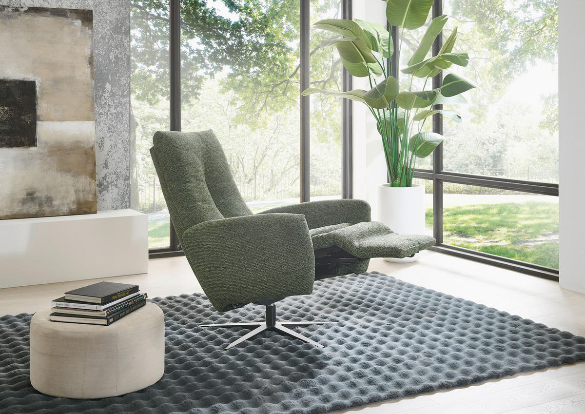 RELAXSESSEL Chenille Relaxfunktion, Kopfteilverstellung, Rücken echt    - Schwarz/Grün, KONVENTIONELL, Textil/Metall (78/111/86cm) - Valdera