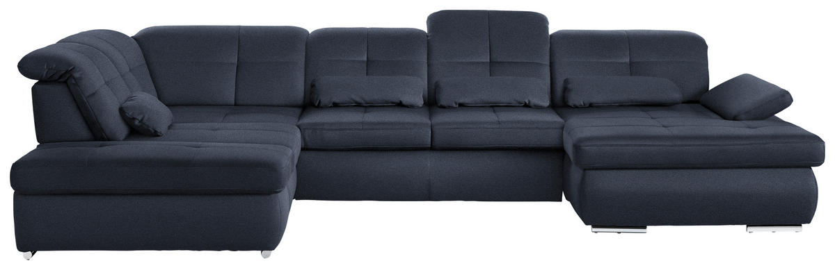 WOHNLANDSCHAFT  in Mikrofaser Blau  - Chromfarben/Blau, Design, Holzwerkstoff/Textil (260/371/195cm) - Beldomo Style