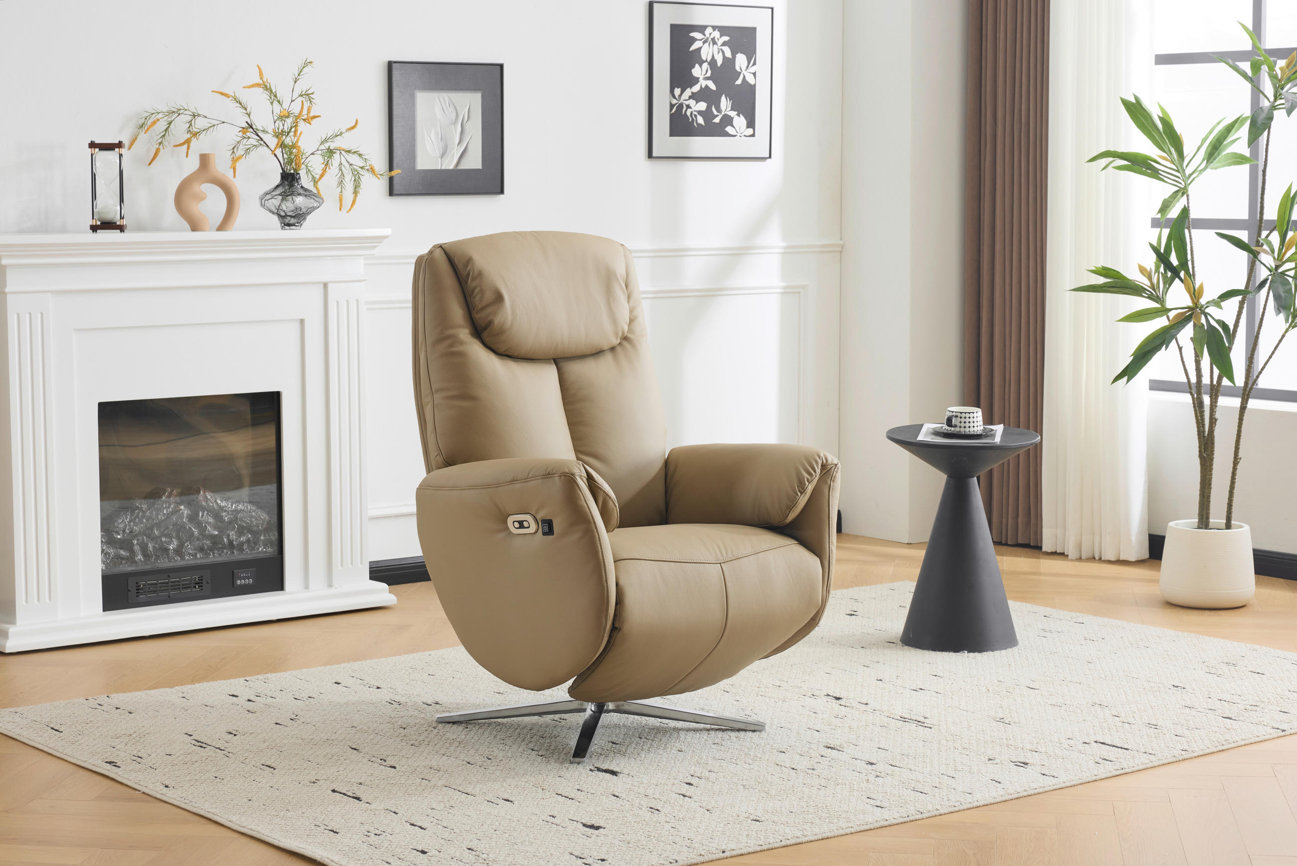 MASSAGESESSEL Echtleder Lederlook Taupe    - Taupe/Chromfarben, Design, Leder/Textil (79/110/85cm) - Livetastic