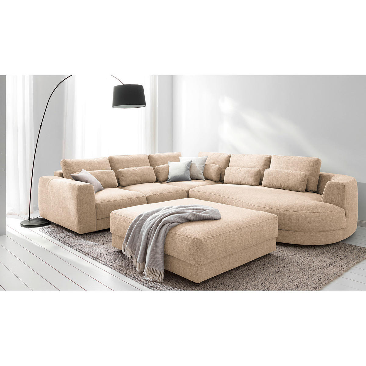 HOCKER in Textil Beige  - Beige/Schwarz, Design, Kunststoff/Textil (105/38/117cm) - home24